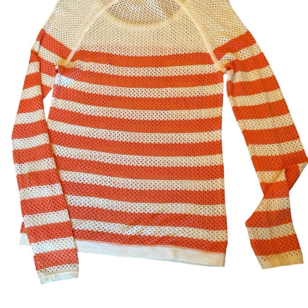 Velvet by Graham & Spencer Orange and White Silk Blend Striped Sweater - Picture 4 of 12